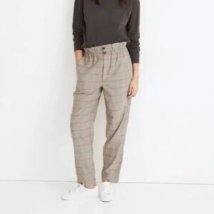 Madewell Plaid Paperbag Waist Tapered Leg Pant Trouser Brown Womens 6